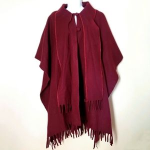Pullover Poncho Cape with Scarf Fringed Hem